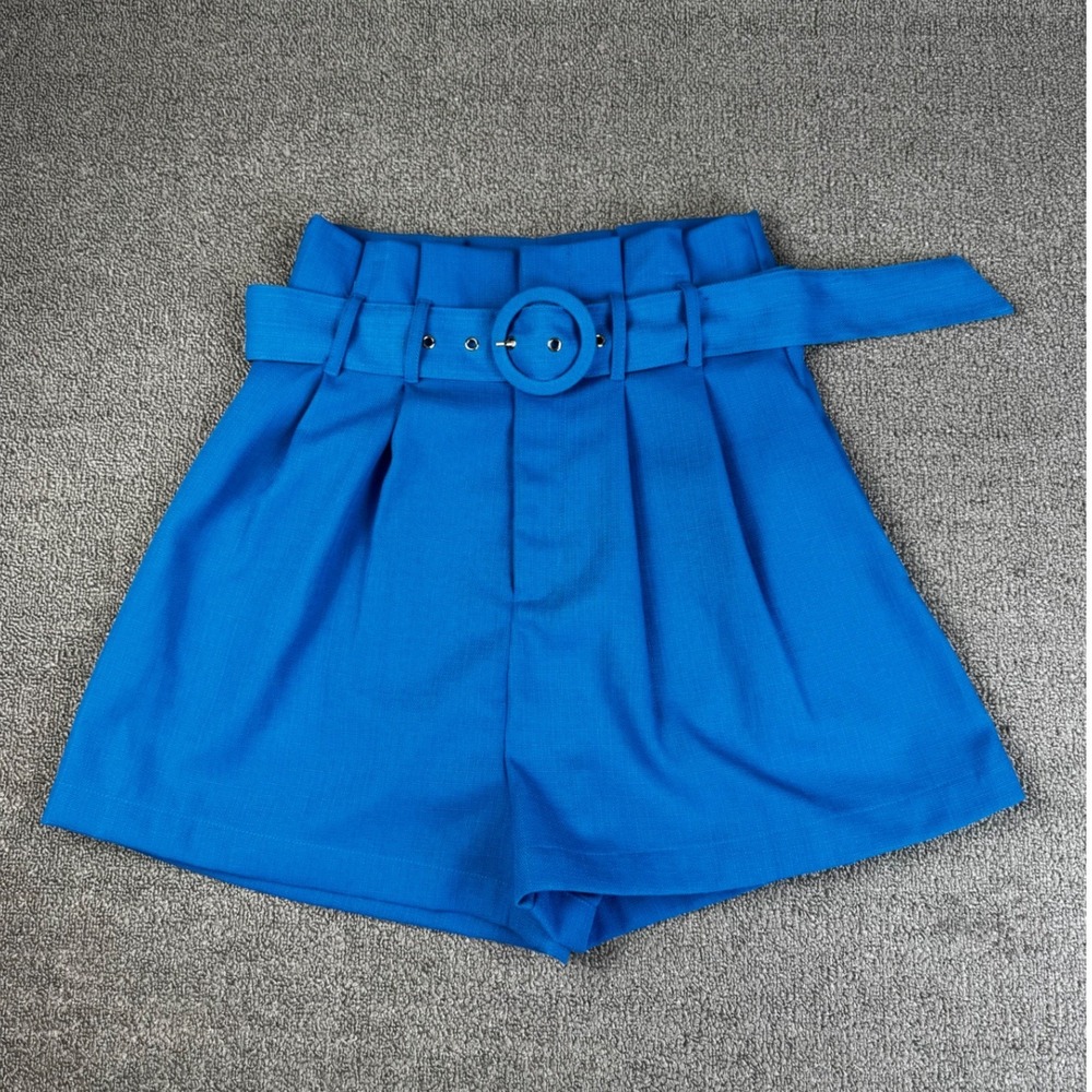 Flying Tomato Shorts Womens Medium Cobalt‎ Blue High Waist Belted Paperbag Retro